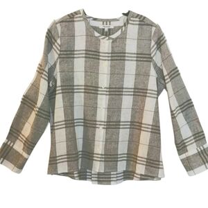 Madewell Shirt Women's Size Medium Gray&White Plaid Checker Button Up Collarless